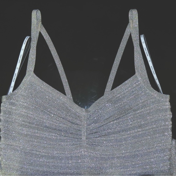 Herve Leger metallic Silver knit above knee dress Size Medium NWT - Picture 2 of 8